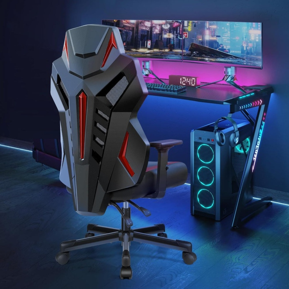 OneGame Video Gaming Chair Racing Style Swivel Chair- Black Red